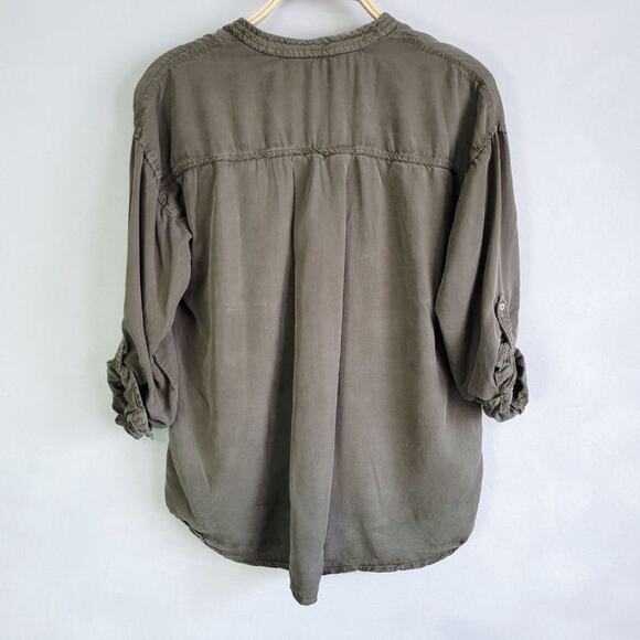 ZARA Women's Olive Green Utility Relaxed Roll Tab Sleeve Button Down Shirt Sz S - Picture 2 of 7